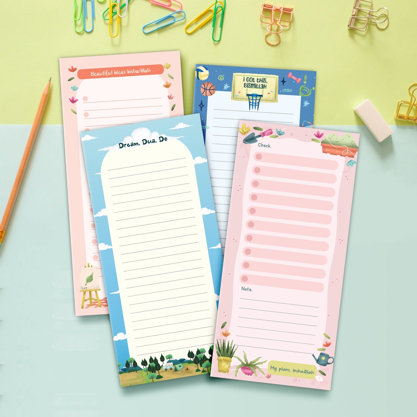 Long Memo Pad with Clipboard ( 7 designs )